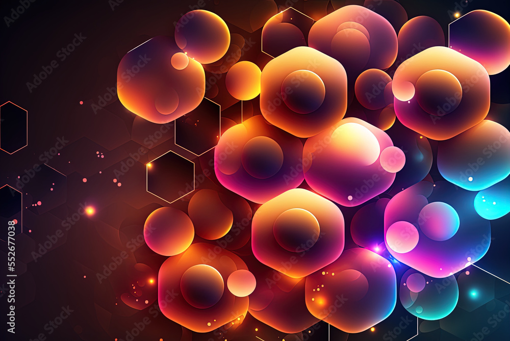 Poster geometric backdrop with luminous shapes in a gradient generative ai