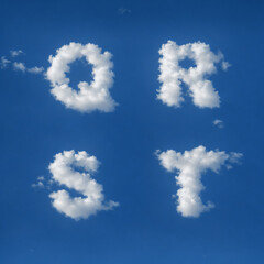 Lettres, chiffres, point d'exclamation et d'interrogation en forme de nuages avec 3 variantes pour...