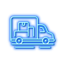 Truck transport line icon. Transportation vehicle sign. Neon light effect outline icon.