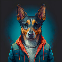Funny Hipster Cute Dog Art Illustration, Anthropomorphic Dogs Generative AI - obrazy, fototapety, plakaty