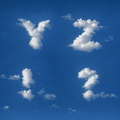 Lettres, chiffres, point d'exclamation et d'interrogation en forme de nuages avec 3 variantes pour...