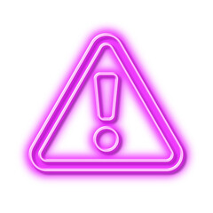 Warning line icon. Attention triangle sign. Neon light effect outline icon.