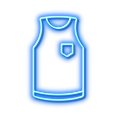 T-shirt line icon. Sleeveless Tee shirt wear sign. Neon light effect outline icon.