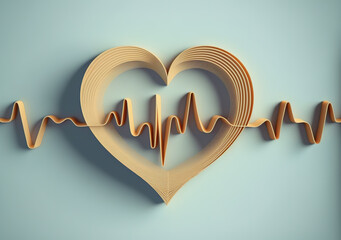 Paper craft heart with pulse inside , - obrazy, fototapety, plakaty