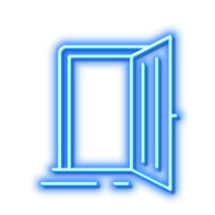 Open door line icon. Entrance doorway sign. Neon light effect outline icon.