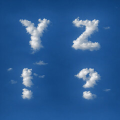 Lettres, chiffres, point d'exclamation et d'interrogation en forme de nuages avec 3 variantes pour composer vos titres. Idéal pour affiche et poster.