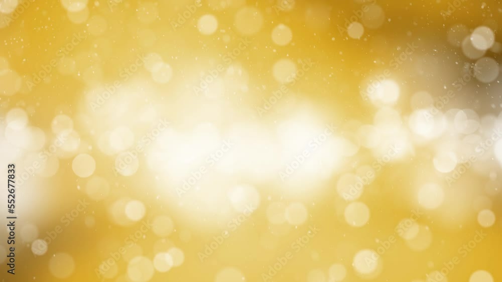 Poster artistic shiny golden circle bokeh with snowflakes background. seamless looping.