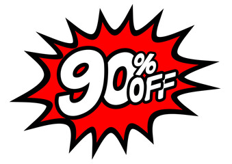 90 Percent OFF Discount on a Comics style bang shape background. Pop art comic discount promotion banners. PNG