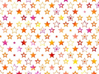 Colorful stars on white background. Seamless pattern with small orange, yellow and red stars. Stars pattern on white background. Watercolor stars pattern. Seamless texture 