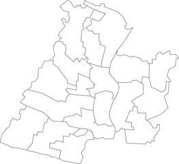 White flat blank vector administrative map of MINDEN, GERMANY with black border lines of its quarters