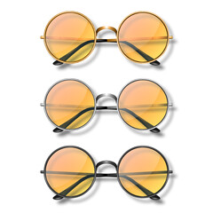 Vector 3d Realistic Round Frame Glasses Set Glass Isolated, Transparent Sunglasses for Women and Men, Accessory. Optics, Lens, Vintage, Trendy Glasses. Top View