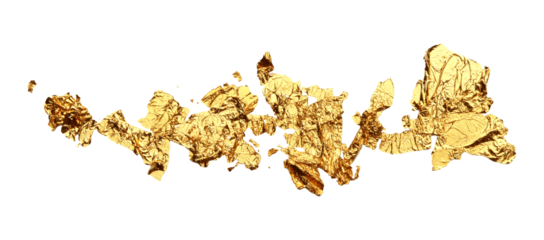 Abstract torn piece of metal leaf (potal) paper on Png tranparent background. Gold and bronze color.