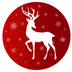 Festive Christmas card, background, sticker, greeting card with Santa's reindeer and ball shaped snowflakes. Red on a transparent background