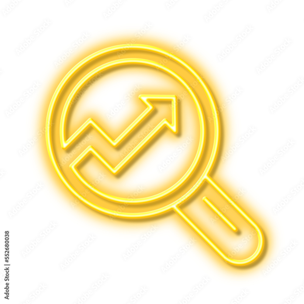 Poster chart line icon. report graph sign in magnifier. neon light effect outline icon.