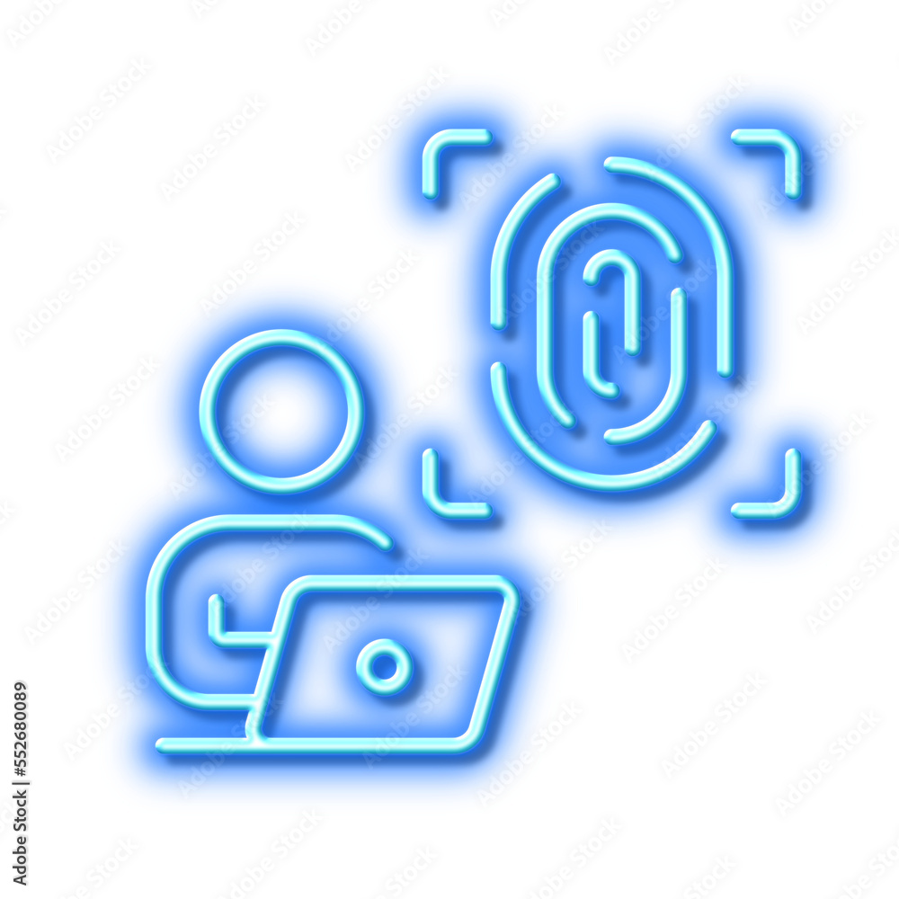 Poster computer fingerprint line icon. finger print scan sign. neon light effect outline icon.