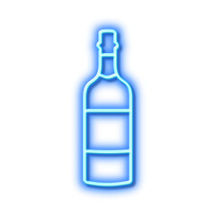 Brandy bottle line icon. Whiskey alcohol sign. Neon light effect outline icon.