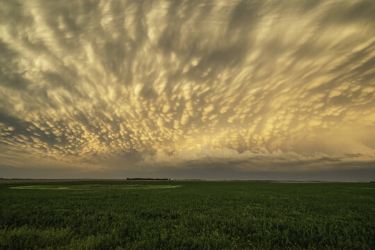 Dramatic skies over the landscape seen during a storm chasing tour in the midwest of the United States; Kansas, United States of America