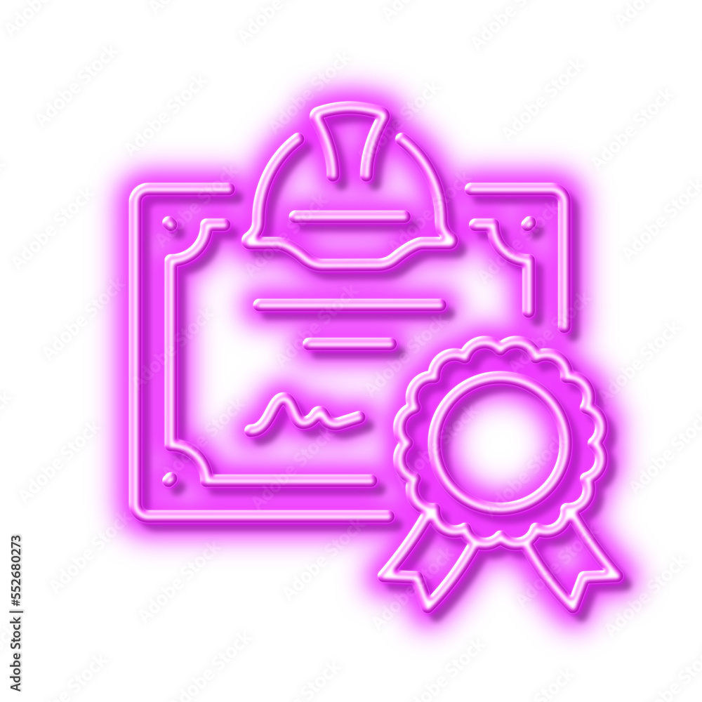 Poster engineering certificate line icon. technical documentation sign. neon light effect outline icon.