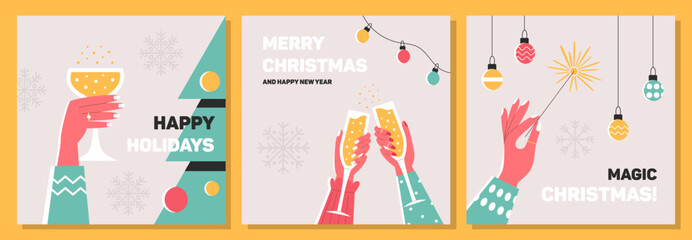 Merry and Bright Square Holiday cards