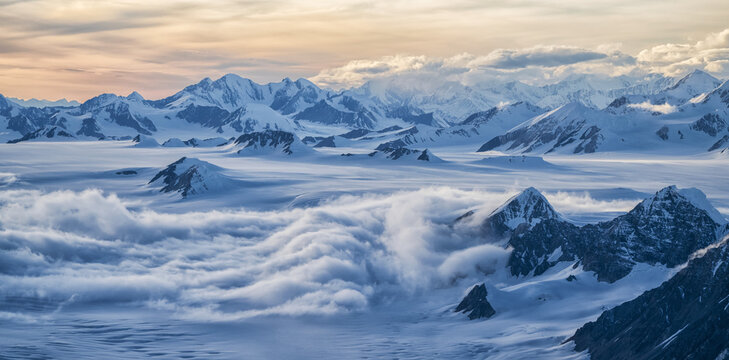 Aerial image of the Saint Elias mountains in Kluane National Park and Reserve; Haines Junction, Yukon, Canada