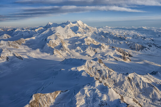 Aerial image of the Saint Elias mountains in Kluane National Park and Reserve; Haines Junction, Yukon, Canada