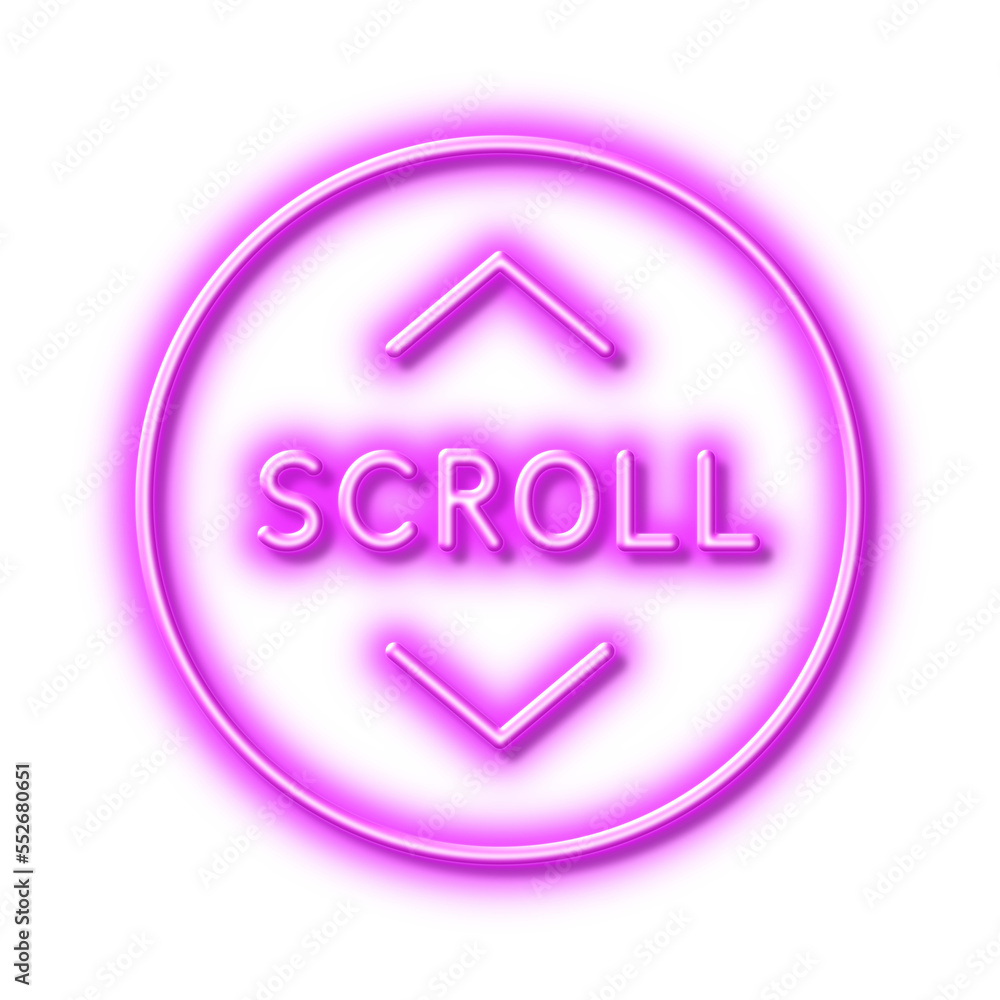 Poster scroll down button line icon. scrolling screen sign. swipe page. neon light effect outline icon.