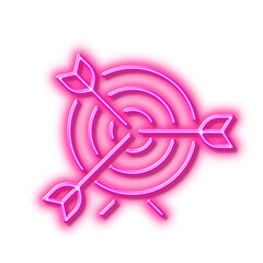 Target line icon. Targeting strategy sign. Neon light effect outline icon.