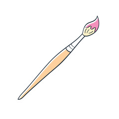 Pink color artist paintbrush isolated cartoon vector illustration