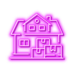 Home moving line icon. Package delivery sign. Neon light effect outline icon.
