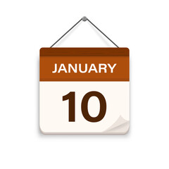 January 10, Calendar icon with shadow. Day, month. Meeting appointment time. Event schedule date. Flat vector illustration.