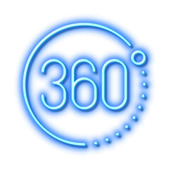 360 degrees line icon. VR simulation sign. Panoramic view. Neon light effect outline icon.