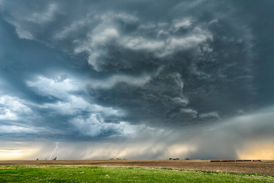 Dramatic storm clouds during a thunderstorm on the prairies; Val Marie, Saskatchewan, Canada