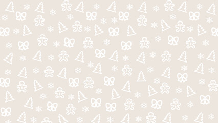 Beige Christmas background with White drawings new year's attributes