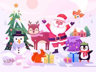 Merry Christmas Tree funny Happy New Year Celebration Funny Santa Claus Gift Icons Snow man Pattern Cute Snowman Postcard Pattern Star Toy Shop Cute Cat Home Decoration Website illustration