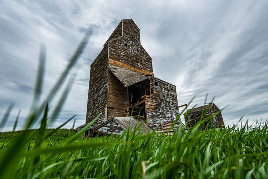 Weathered grain elevator on the prairies; Saskatchewan, Canada