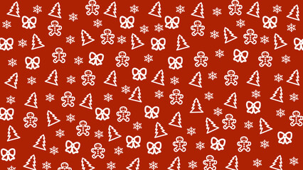 red Christmas background with White drawings new year's attributes