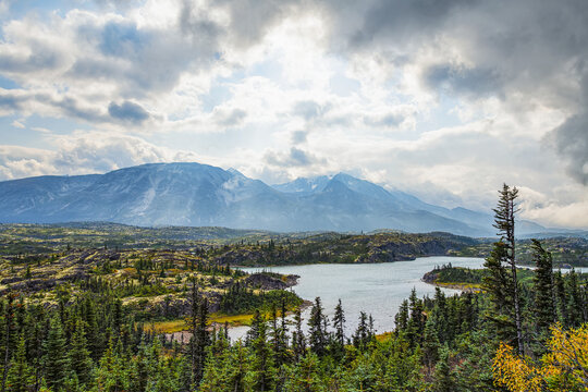 The landscape of Wright Pass hear the Canada/United States border; Yukon, Canada