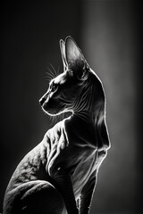 Silhouette of a beautiful sphinx cat 