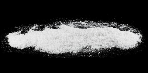 Pile of white snow at Christmas night. White snowhills isolated on a black background.
