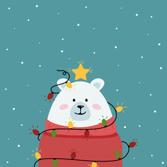 Cute winter polar  bear, flat illustration