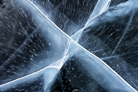 Beautiful patterns in the ice on a frozen lake; Whitehorse, Yukon, Canada