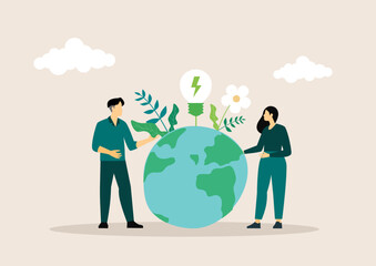 Green energy illustration. Renewable energy concept. Vector illustration.