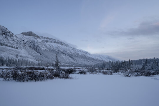 Frozen Annie Lake in winter, Yukon, Canada; Whitehorse, Yukon, Canada