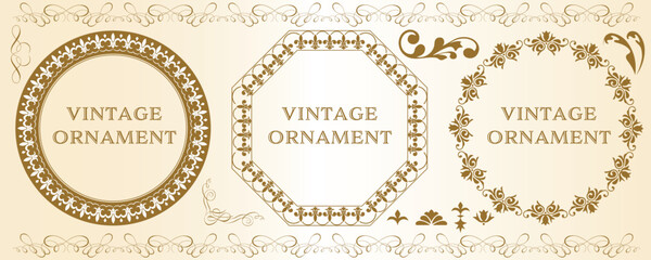 set of graphic materials, oriental patterns, arabesque patterns, antiques, decorative borders and vintage frames.