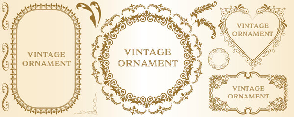 set of graphic materials, oriental patterns, arabesque patterns, antiques, decorative borders and vintage frames.