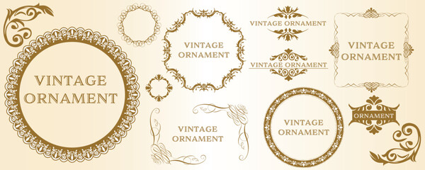 set of graphic materials, oriental patterns, arabesque patterns, antiques, decorative borders and vintage frames.