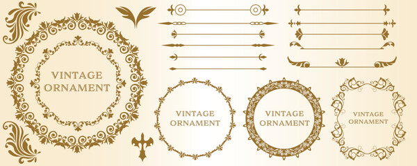 set of graphic materials, oriental patterns, arabesque patterns, antiques, decorative borders and vintage frames.