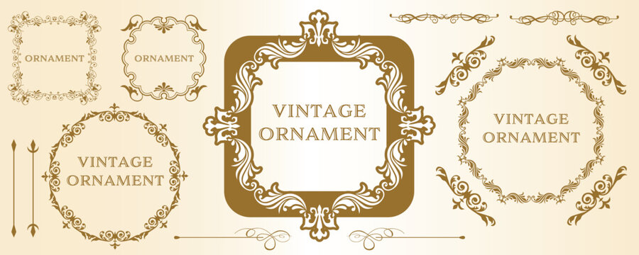 set of graphic materials, oriental patterns, arabesque patterns, antiques, decorative borders and vintage frames.