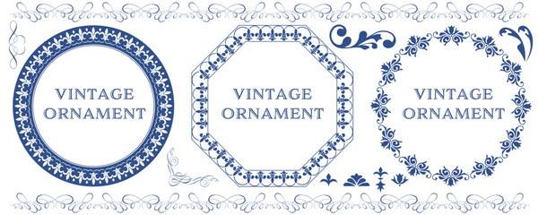 set of graphic materials, oriental patterns, arabesque patterns, antiques, decorative borders and vintage frames.