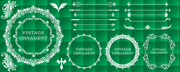 set of graphic materials, oriental patterns, arabesque patterns, antiques, decorative borders and vintage frames.